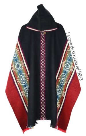 Maxiruana Poncho Lana Alpaca Con Capota De Símbolo Muisca