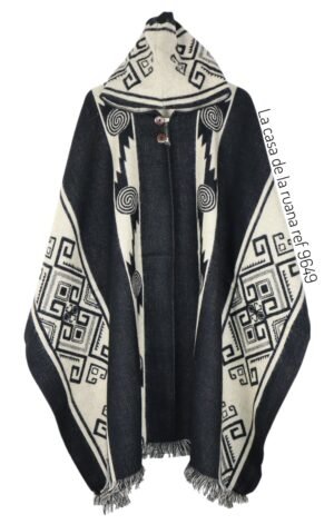 Maxiruana Poncho Lana Alpaca Con Capota De Tribal