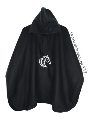 Ruana Poncho Con Capota En Algodón Con Diseño De Caballo