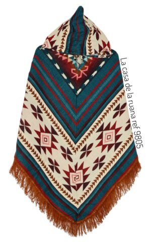 Ruana Poncho Lana Alpaca Con Capota.
