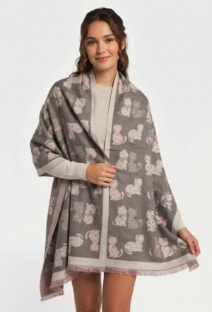 Chal Pashmina Tejidas Con Diseño De Gato